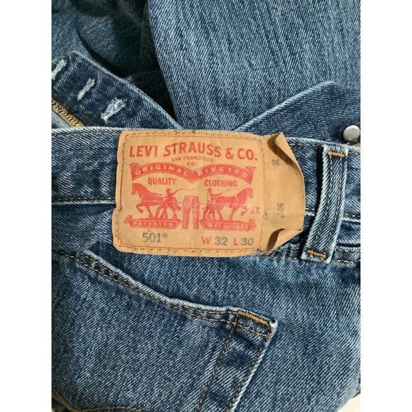 Levis 501 Original Fit Jeans Button Fly W32 L30 Classic Blue Denim - Picture 3 of 7